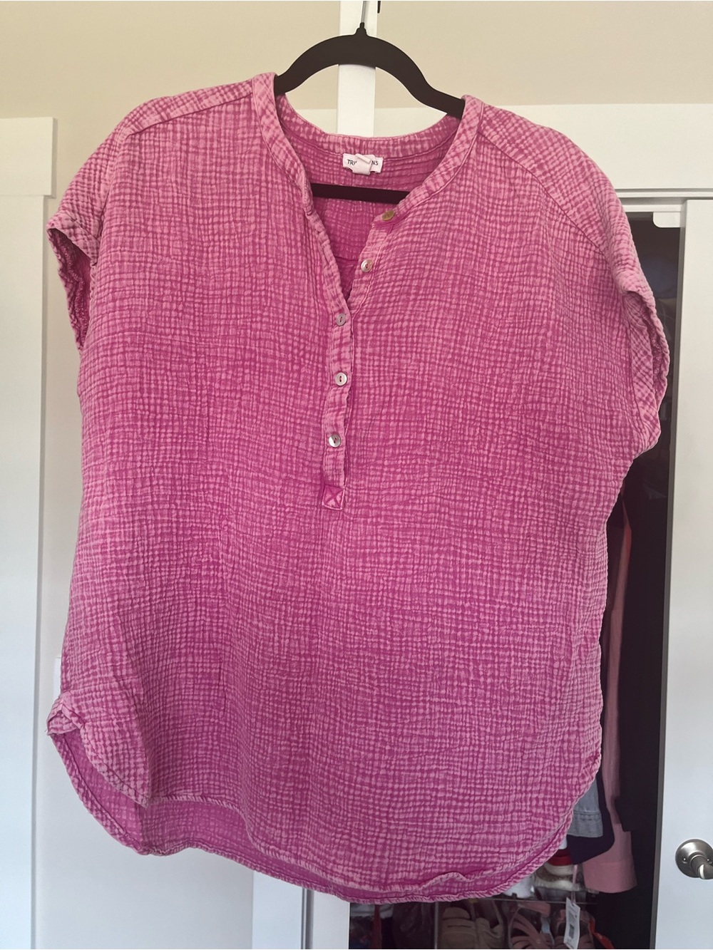Tribal Women's Pink Gauze Henley Top - Lightweight Summer Tee size L